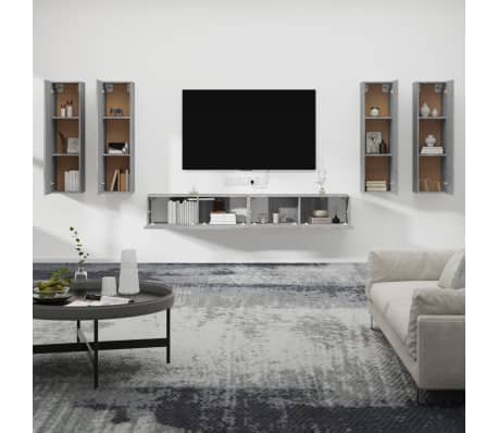 vidaXL 6-dielna s&uacute;prava TV skriniek siv&yacute; dub sonoma spracovan&eacute; drevo