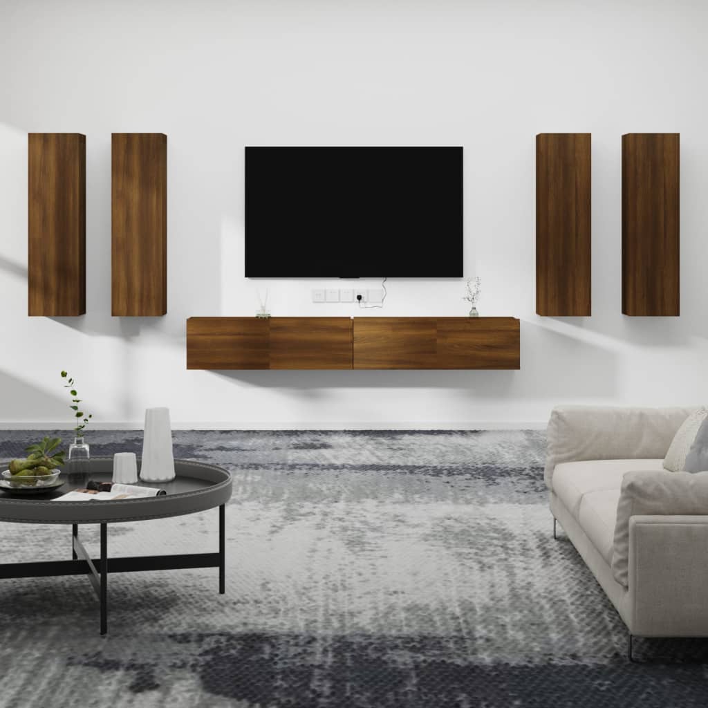6dílný set TV skříněk hnědý dub kompozitní dřevo
