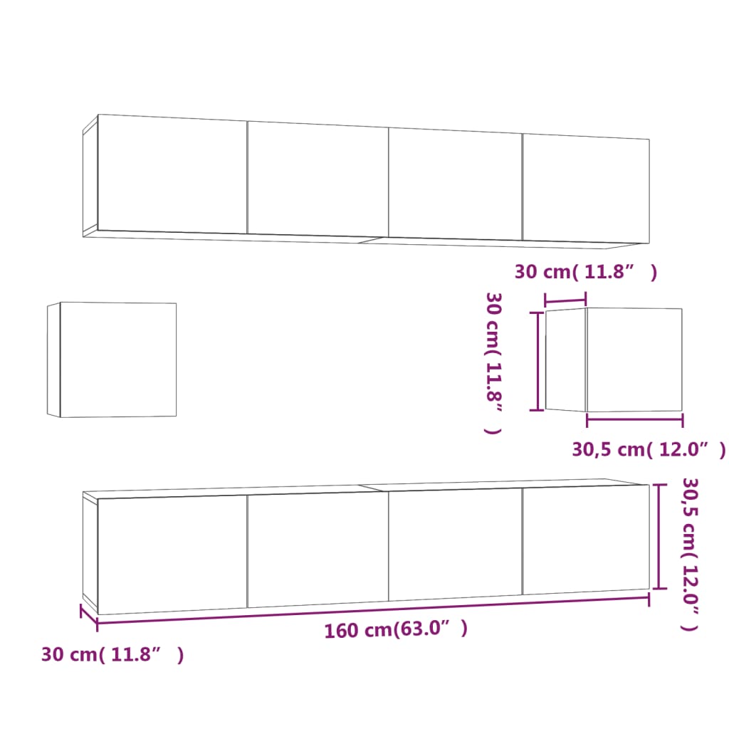 Set dulap TV, 6 piese, negru, lemn prelucrat