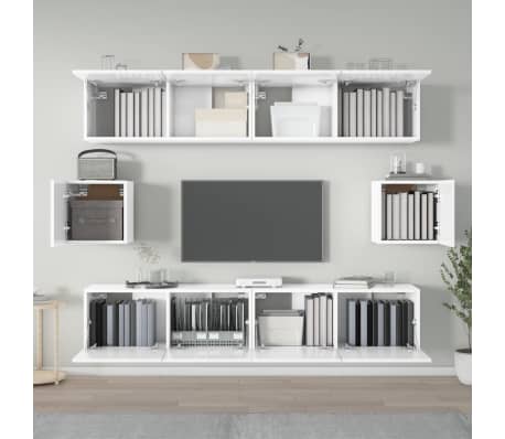 vidaXL 6 Piece TV Cabinet Set High Gloss White Engineered Wood