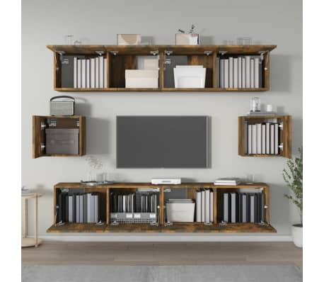 vidaXL Conjunto m&oacute;veis de TV 6 pcs madeira processada carvalho fumado
