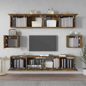 vidaXL Conjunto m&oacute;veis de TV 6 pcs madeira processada carvalho fumado