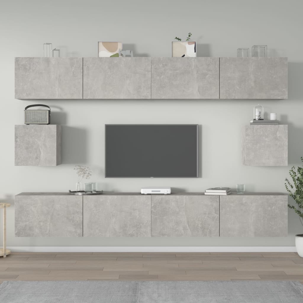 vidaXL Set dulap TV, 6 piese, gri beton, lemn prelucrat beton/