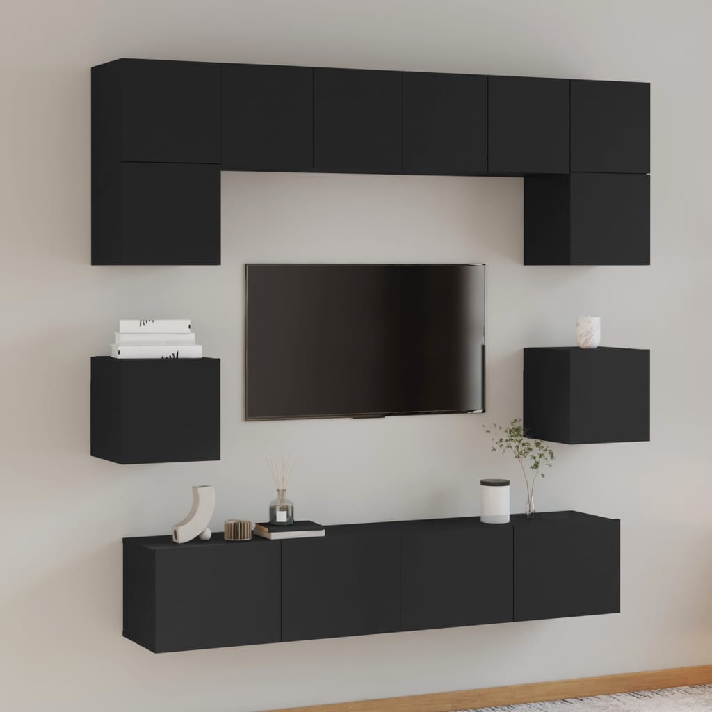 vidaXL Conjunto móveis de TV 8 pcs madeira processada preto