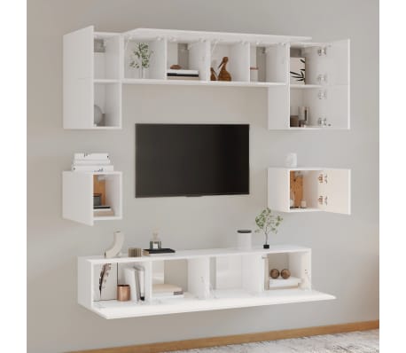 vidaXL Ensemble de meubles TV 8 pcs Blanc brillant Bois d'ing&eacute;nierie