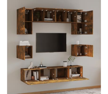 vidaXL TV spintelių komplektas, 8 dalių, dūminio ąžuolo, mediena