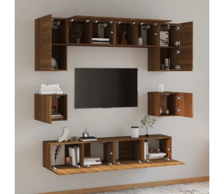 vidaXL TV spintelių komplektas, 8 dalių, rudas ąžuolo, mediena