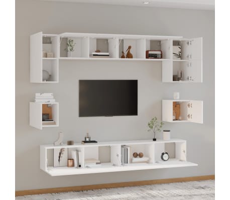 vidaXL Set Mobili Porta TV 8pz Bianco in Legno Multistrato