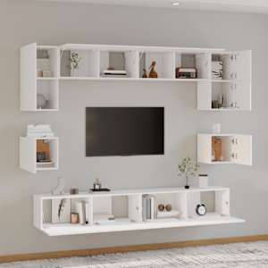vidaXL Set Mobili Porta TV 8pz Bianco in Legno Multistrato