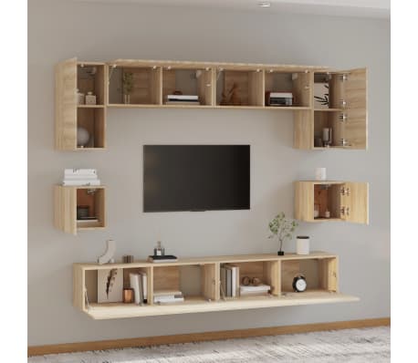 vidaXL Set dulap TV, 8 piese, stejar sonoma, lemn prelucrat