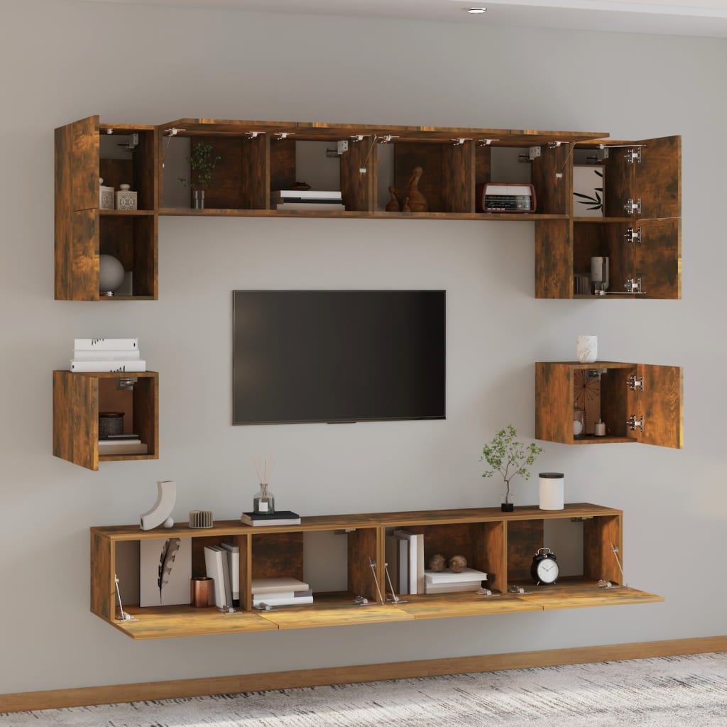 vidaXL Set Mobili Porta TV 8pz Rovere Fumo in Legno Multistrato