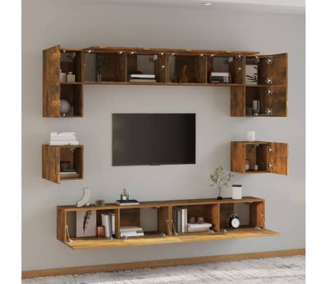 vidaXL 8 Piece TV Cabinet Set Smoked Oak Engineered Wood