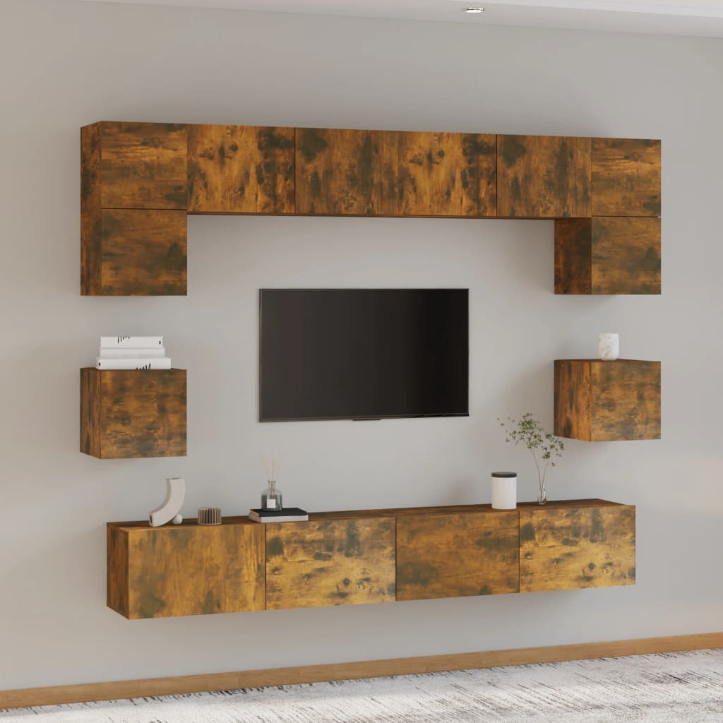 vida XL 8-tlg. TV-Schrank-Set Räuchereiche Holzwerkstoff