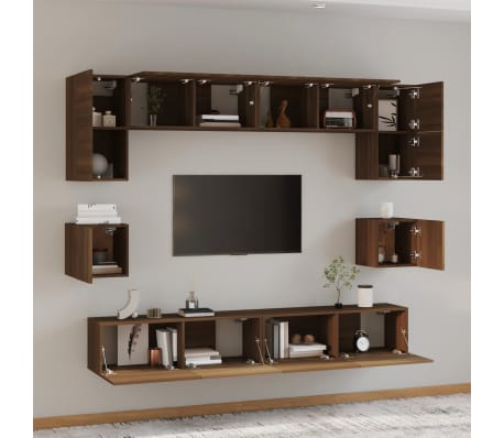 vidaXL TV spintelių komplektas, 8 dalių, rudas ąžuolo, mediena