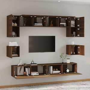 vidaXL TV spintelių komplektas, 8 dalių, rudas ąžuolo, mediena