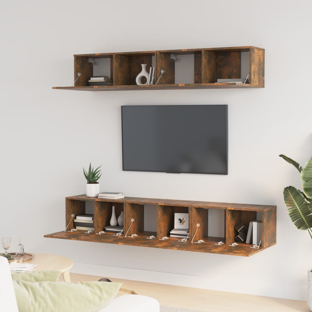 vidaXL 5-delige Tv-meubelset bewerkt hout gerookt eikenkleurig