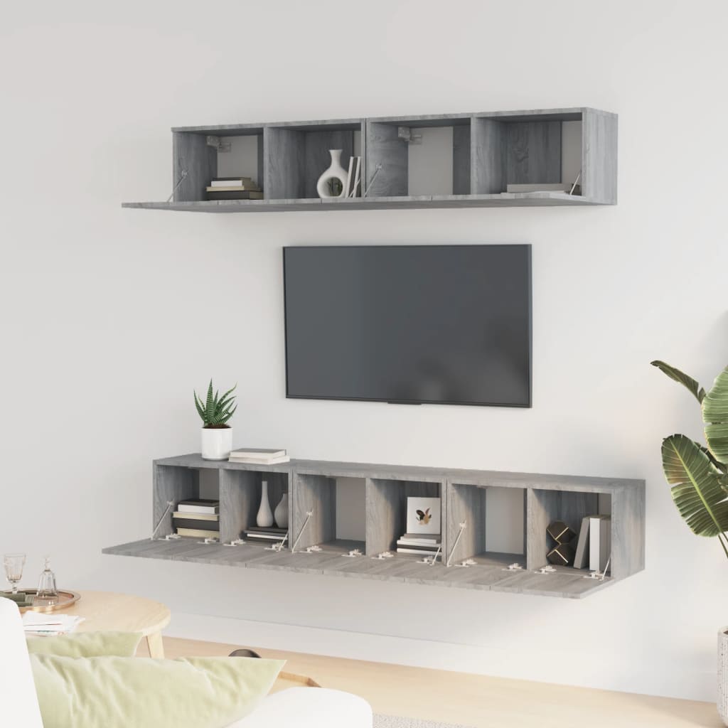 vidaXL 5-delige Tv-meubelset bewerkt hout grijs sonoma eikenkleurig