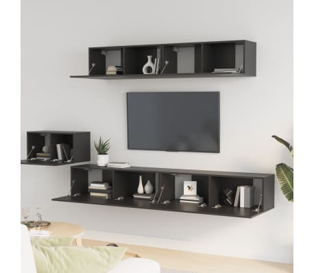 vidaXL TV Cabinet Set Set of 5 Black Engineered wood Standard