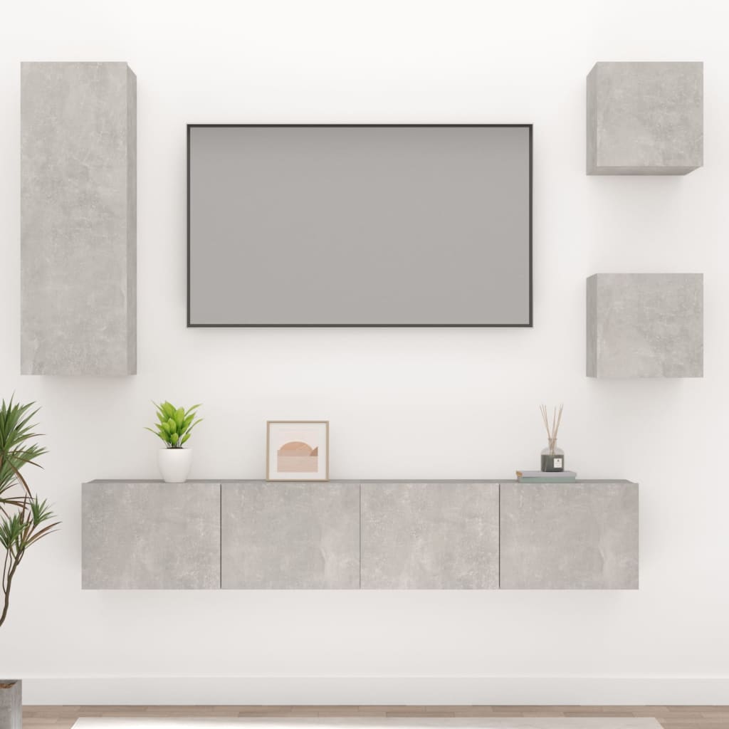 vidaXL Set dulap TV, 5 piese, gri beton, lemn prelucrat