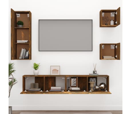 vidaXL Ensemble de meubles TV 5 pcs Ch&ecirc;ne fum&eacute; Bois d'ing&eacute;nierie