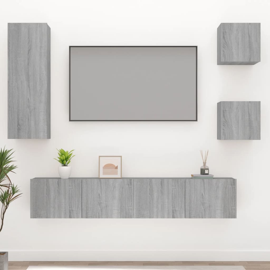 vidaXL 5 pcs conjunto móveis TV derivados de madeira cinzento cinzento