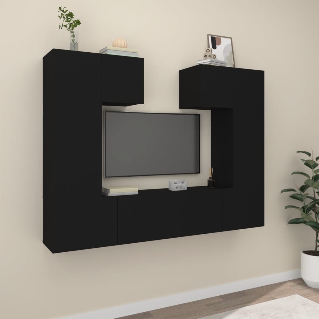 vidaXL Set dulap TV, 6 piese, negru, lemn prelucrat