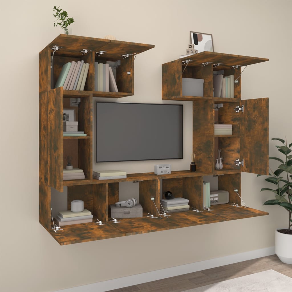 vidaXL 6-delige Tv-meubelset bewerkt hout gerookt eikenkleurig afbeelding