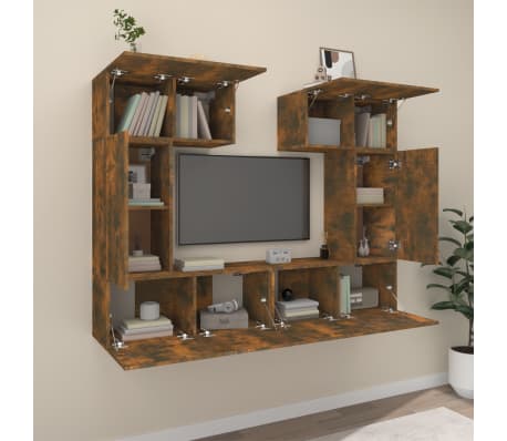 vidaXL Komplet TV omaric 6-delni dimljen hrast inženirski les