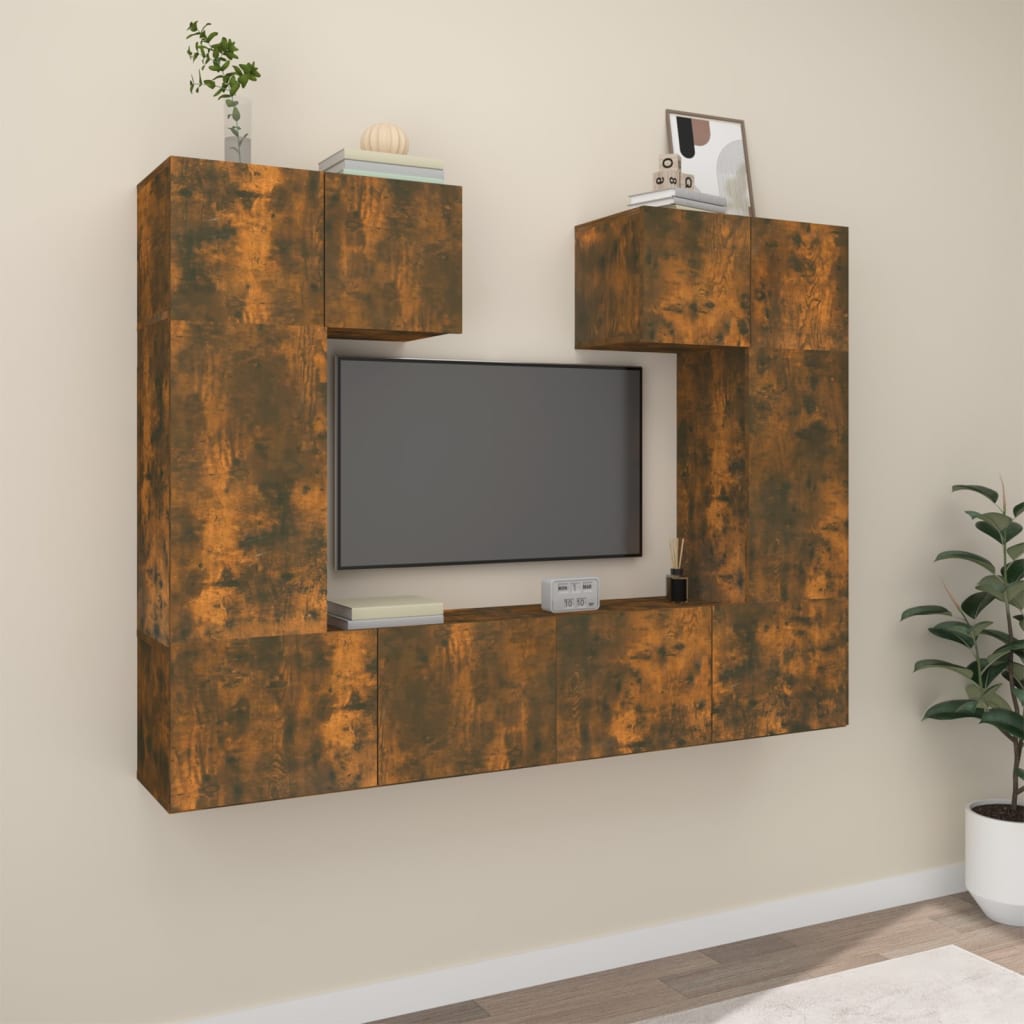 vidaXL Set dulapuri TV, 6 piese, stejar fumuriu, lemn prelucrat