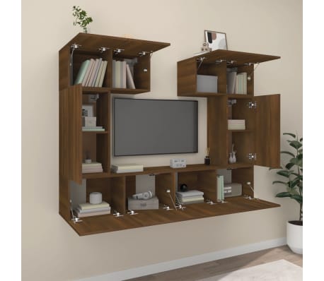 vidaXL TV spintelių komplektas, 6 dalių, rudas ąžuolo, mediena