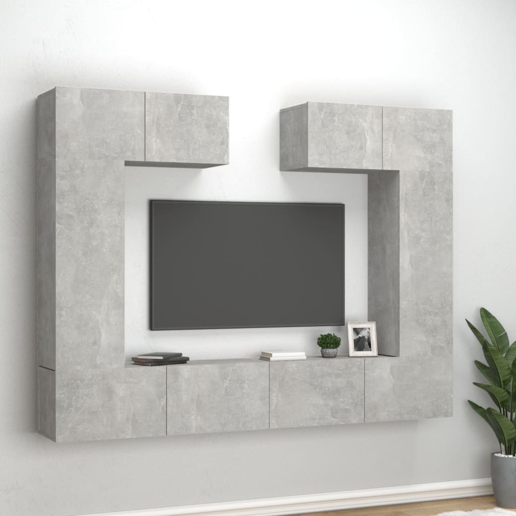 vidaXL Set dulap TV, 6 piese, gri beton, lemn prelucrat