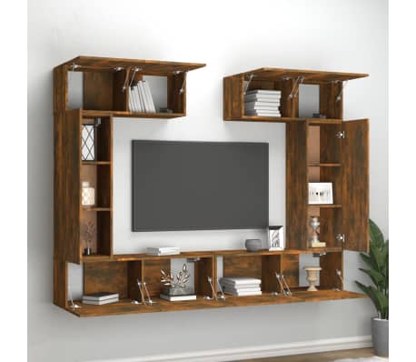 vidaXL TV spintelių komplektas, 6 dalių, dūminio ąžuolo, mediena
