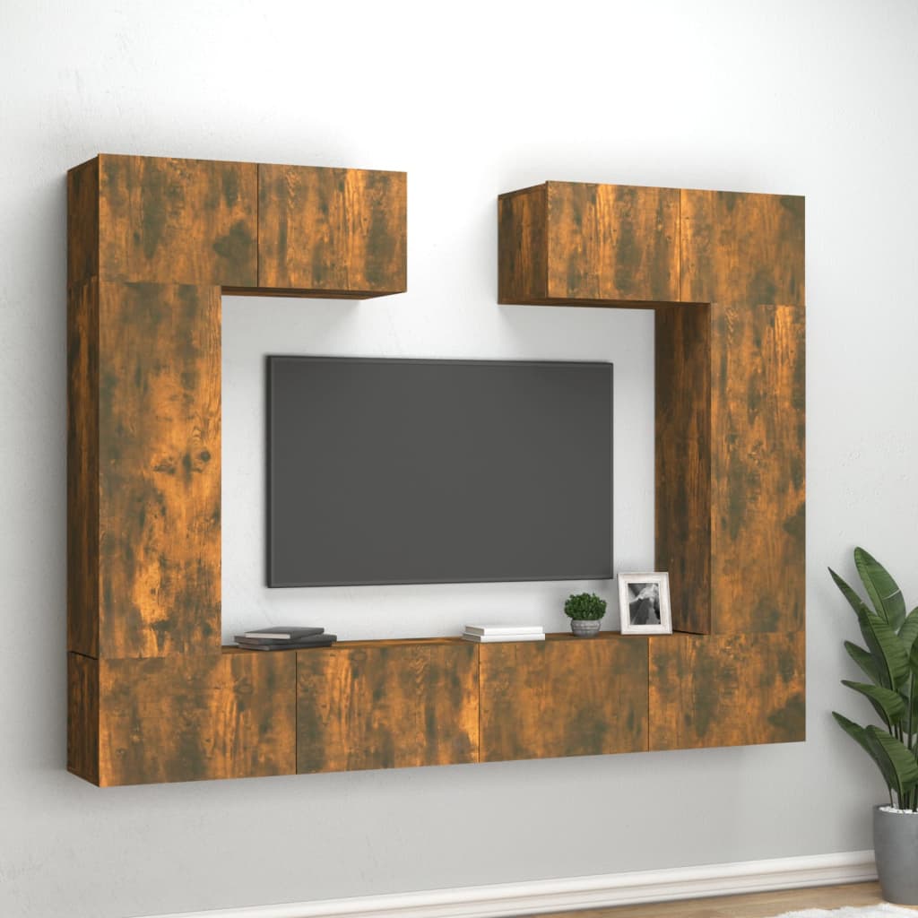 vidaXL Set dulapuri TV, 6 piese, stejar fumuriu, lemn prelucrat