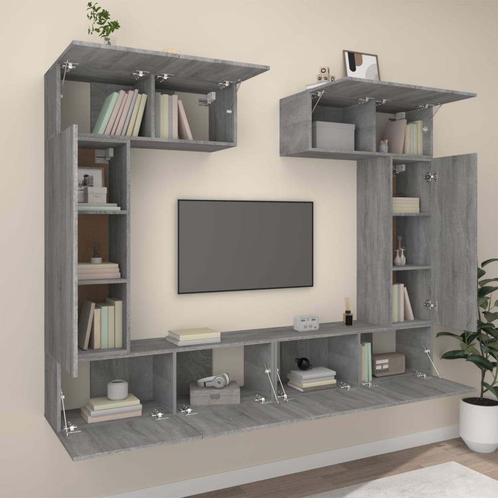 vidaXL 6-delige Tv-meubelset bewerkt hout grijs sonoma eikenkleurig afbeelding