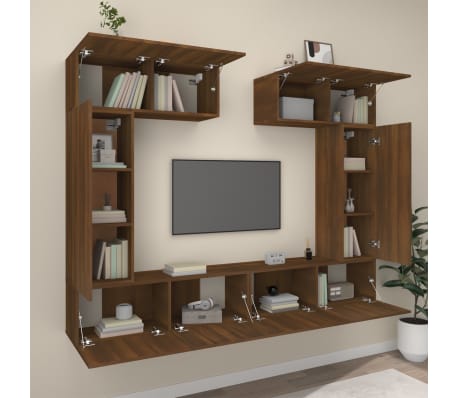 vidaXL Set dulapuri TV, 6 piese, stejar maro, lemn prelucrat