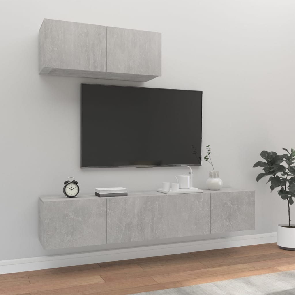 vidaXL 3-czciowy zestaw szafek telewizyjnych, szaro betonu