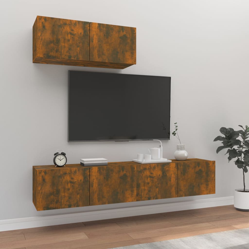 vidaXL Zestaw 3 szafek TV, przydymiony db, materia drewnopochodny