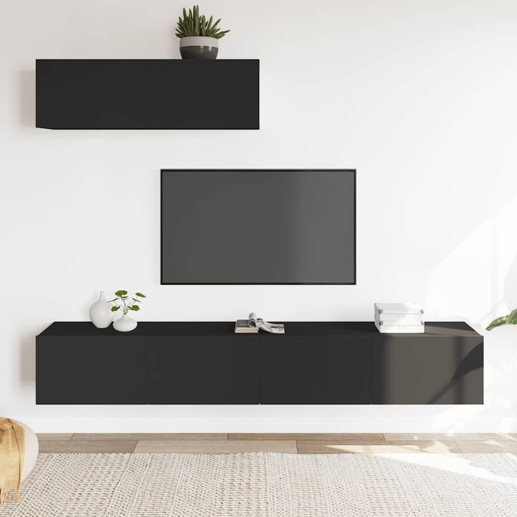 Ensemble de meubles TV 3 pcs Noir Bois d'ingénierie