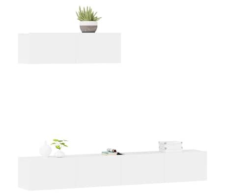 vidaXL TV spintelių komplektas, 3 dalių, baltas, mediena, blizgus