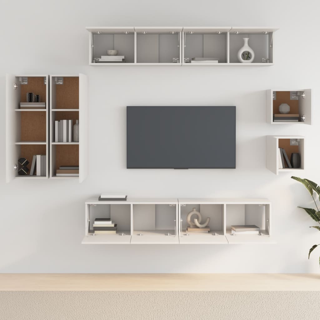 vidaXL 8-delige Tv-meubelset bewerkt hout wit afbeelding