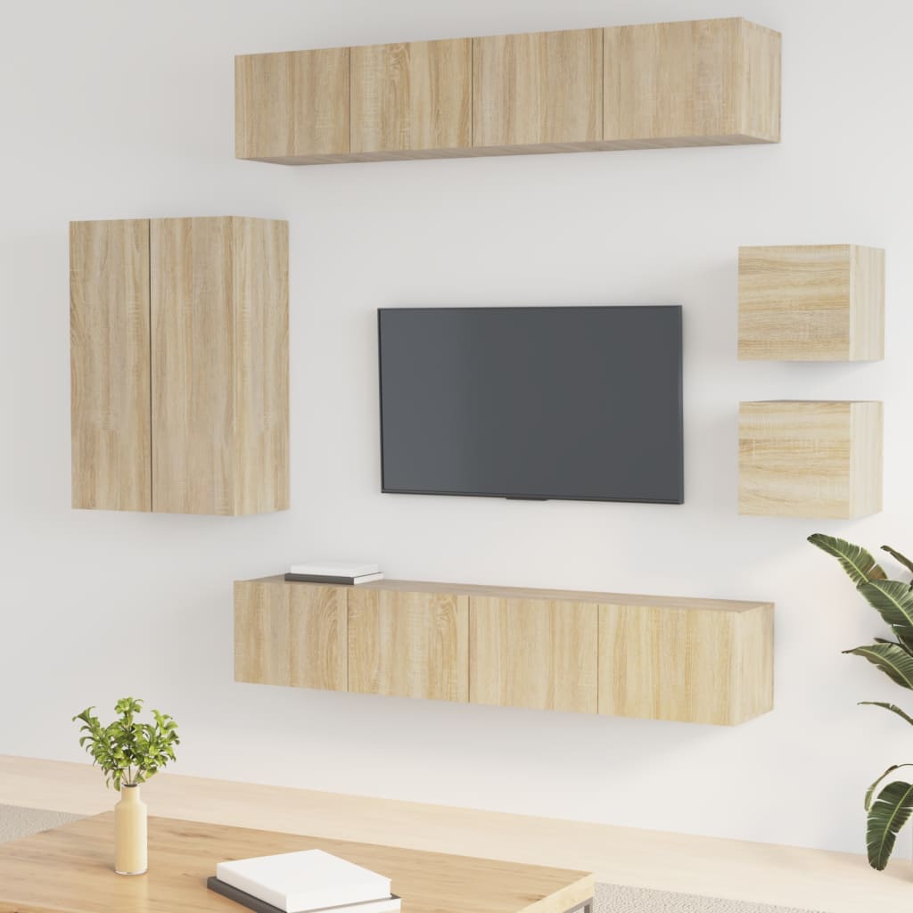 vidaXL Set dulap TV, 8 piese, stejar sonoma, lemn prelucrat