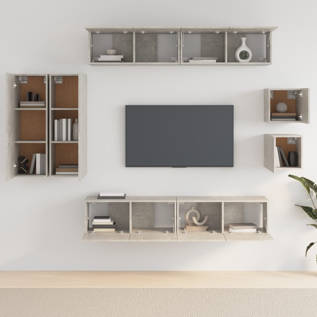 vidaXL 8-delige Tv-meubelset bewerkt hout betongrijs afbeelding