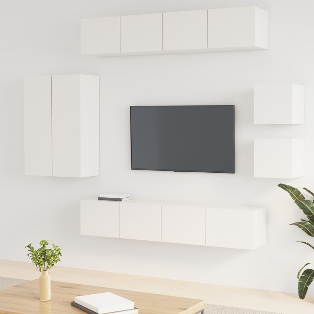 vidaXL 8 pcs conjunto móveis TV derivados de madeira branco brilhante