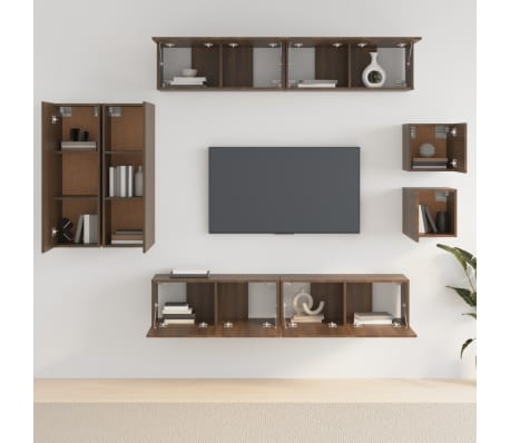 vidaXL TV spintelių komplektas, 8 dalių, rudas ąžuolo, mediena