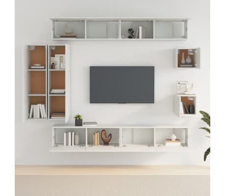 vidaXL 8 Piece TV Cabinet Set White Engineered Wood