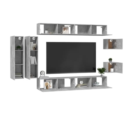 vidaXL 8 Piece TV Cabinet Set Concrete Grey Engineered Wood