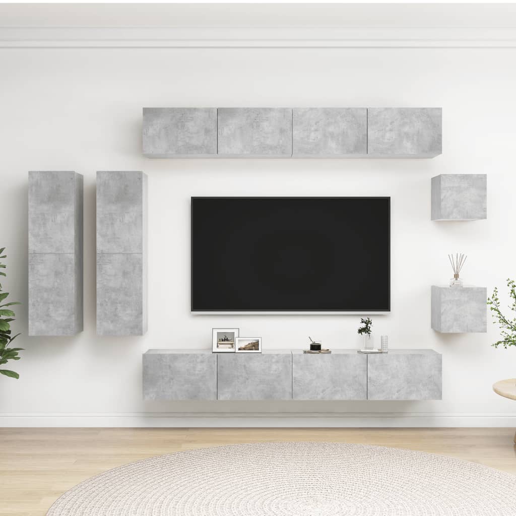 vidaXL Conjunto móveis de TV 8 pcs madeira processada cinzento cimento