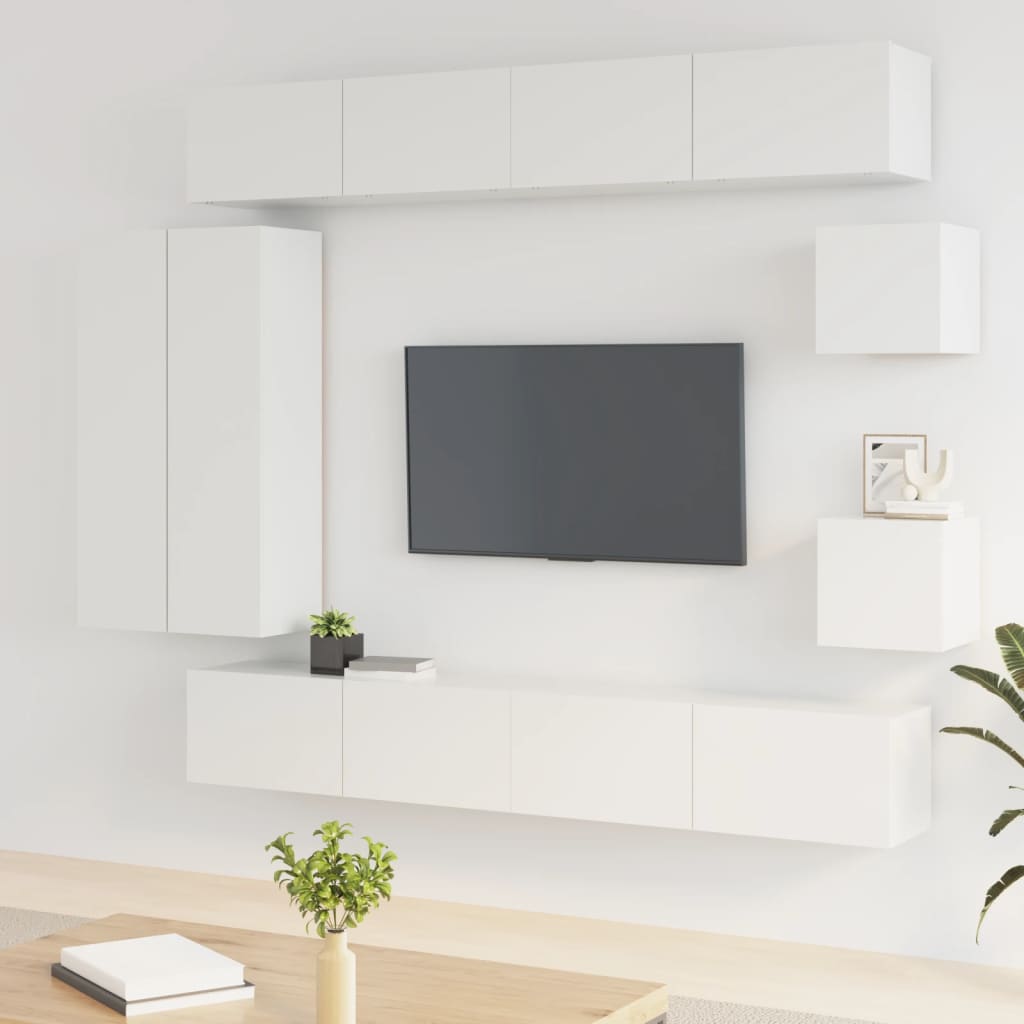Ensemble de meubles TV 8 pcs Blanc brillant Bois d'ingénierie