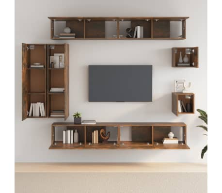 vidaXL Set dulap TV, 8 piese, stejar fumuriu, lemn prelucrat
