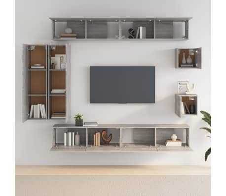 vidaXL Set dulap TV, 8 piese, gri sonoma, lemn prelucrat